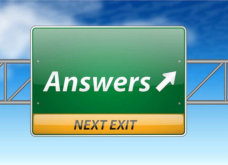 sign that shows answers next exit which implies that you will find answers to motivation on this page